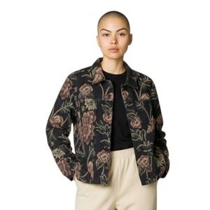 M Vintage 90s BLASSPORT Cropped Jacket Tapestry Floral Print Lined Boxy Bohemian